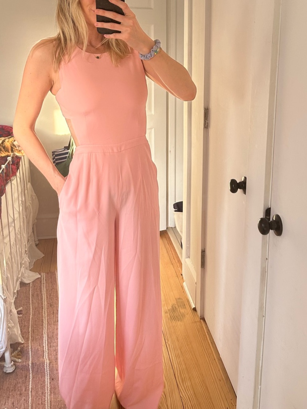BCBGMaxAzria Blush Pink Sleeveless Wide-Leg Jumpsuit